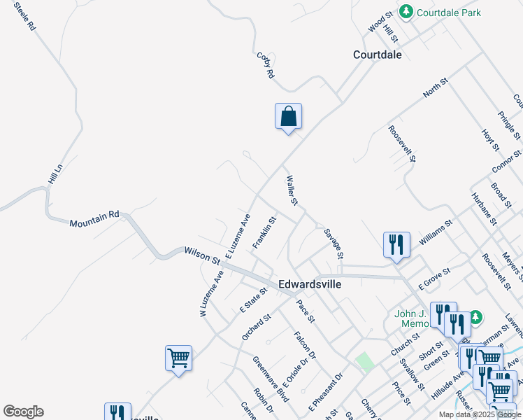 map of restaurants, bars, coffee shops, grocery stores, and more near 128 East Luzerne Avenue in Edwardsville