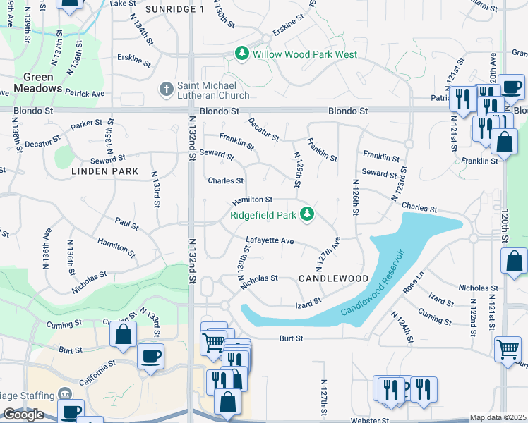 map of restaurants, bars, coffee shops, grocery stores, and more near 1331 North 131st Circle in Omaha