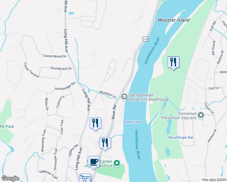 map of restaurants, bars, coffee shops, grocery stores, and more near 4 Murphys Lane in Shelton