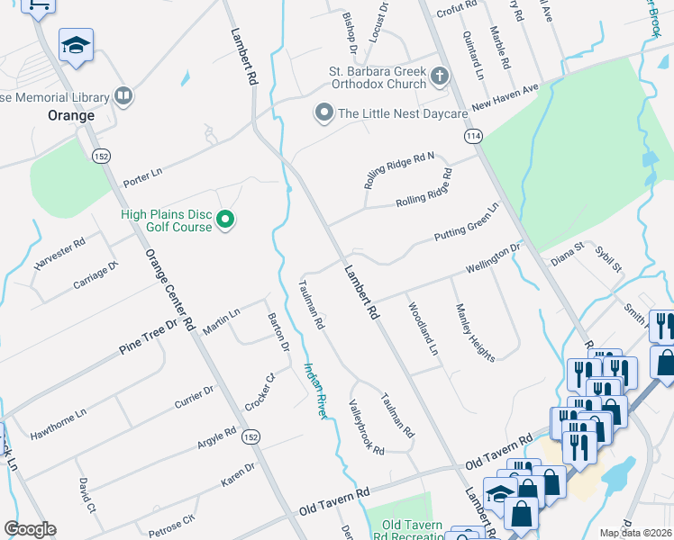 map of restaurants, bars, coffee shops, grocery stores, and more near 469 Taulman Road in Orange