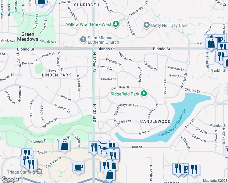 map of restaurants, bars, coffee shops, grocery stores, and more near 1312 North 131st Circle in Omaha