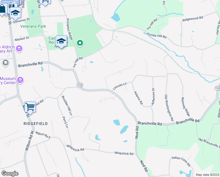map of restaurants, bars, coffee shops, grocery stores, and more near 175 Branchville Road in Ridgefield