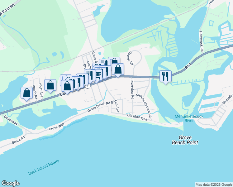 map of restaurants, bars, coffee shops, grocery stores, and more near 19 Lilac Street in Westbrook