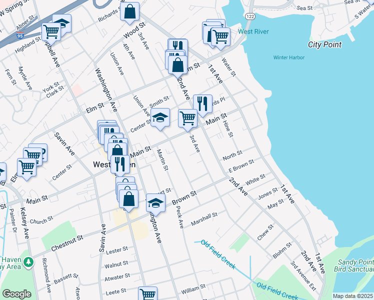 map of restaurants, bars, coffee shops, grocery stores, and more near 468 3rd Avenue in West Haven
