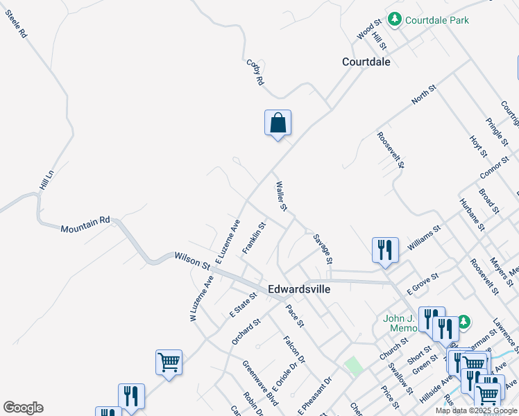 map of restaurants, bars, coffee shops, grocery stores, and more near 151 Washington Street in Edwardsville