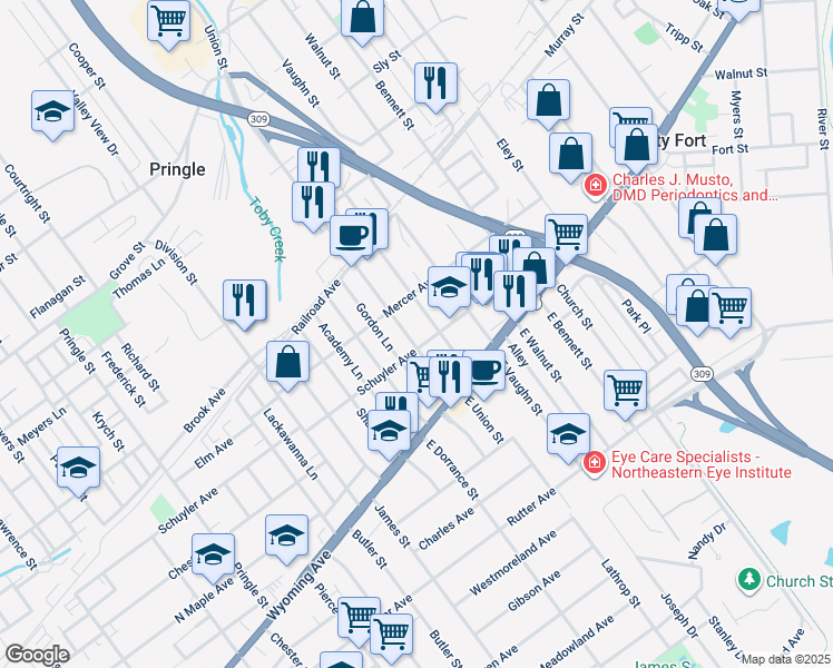 map of restaurants, bars, coffee shops, grocery stores, and more near 71 West Union Street in Kingston