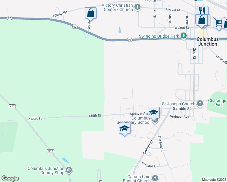 map of restaurants, bars, coffee shops, grocery stores, and more near in Columbus Junction