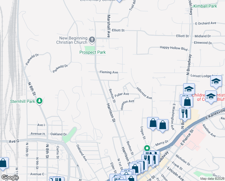 map of restaurants, bars, coffee shops, grocery stores, and more near 637 Benton Street in Council Bluffs