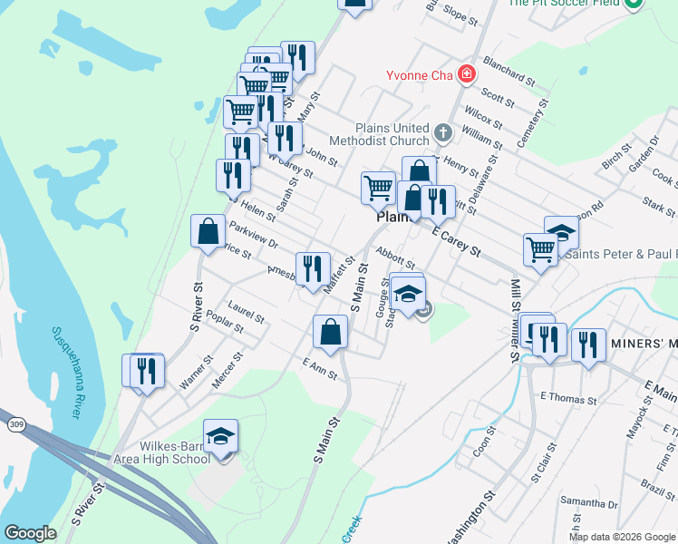map of restaurants, bars, coffee shops, grocery stores, and more near in Plains