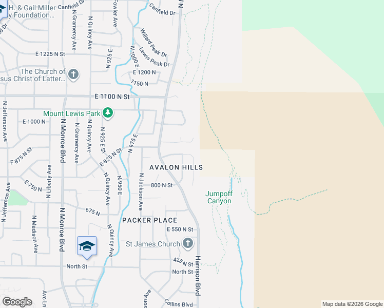 map of restaurants, bars, coffee shops, grocery stores, and more near 1156 Avalon Hills Drive in Ogden