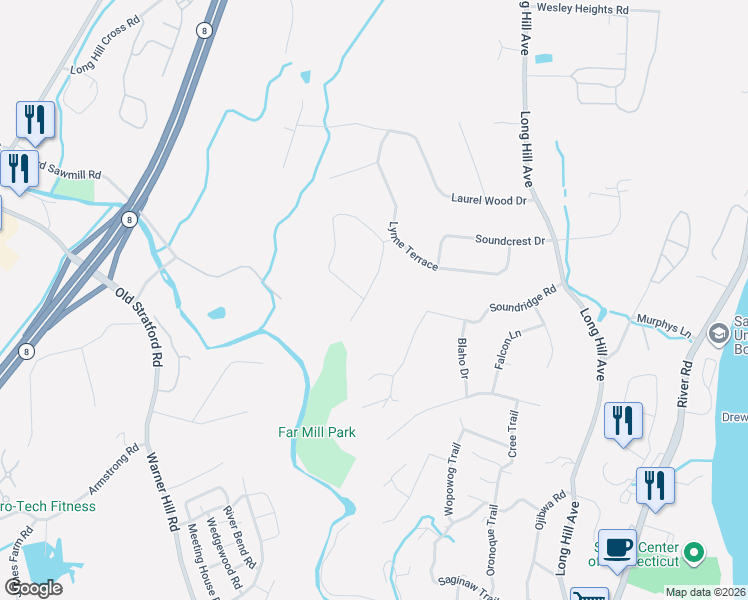 map of restaurants, bars, coffee shops, grocery stores, and more near 30 Cold Spring Circle in Shelton