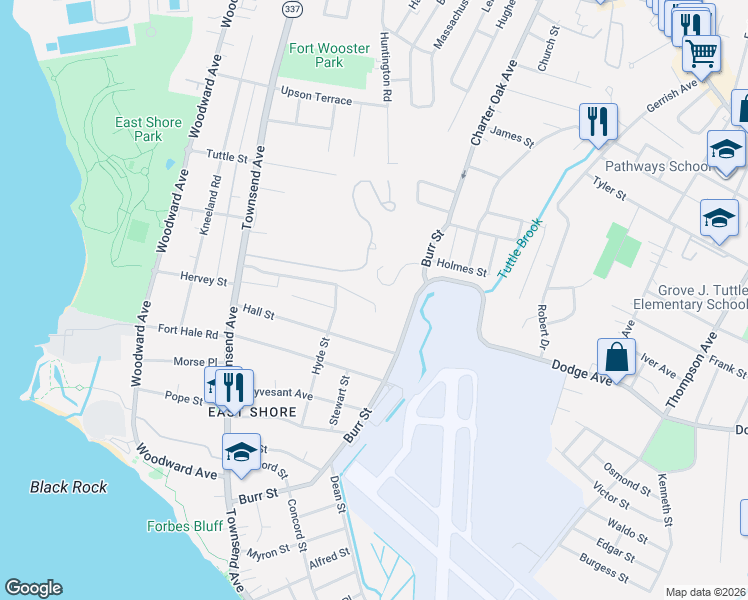 map of restaurants, bars, coffee shops, grocery stores, and more near 150 Townsend Terrace in New Haven