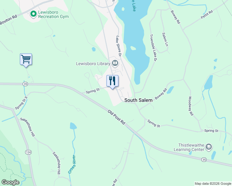 map of restaurants, bars, coffee shops, grocery stores, and more near 96 Spring Street in South Salem