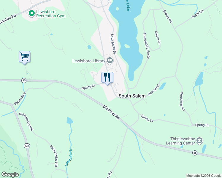 map of restaurants, bars, coffee shops, grocery stores, and more near 100 Spring Street in South Salem