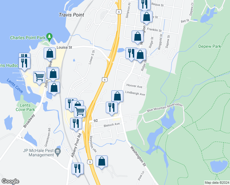 map of restaurants, bars, coffee shops, grocery stores, and more near 935 McKinley Street in Peekskill
