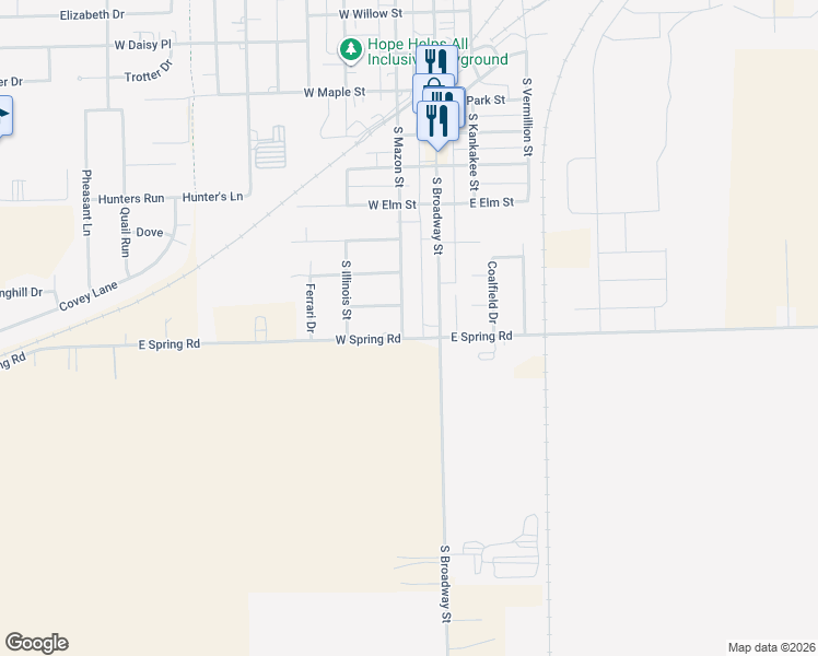 map of restaurants, bars, coffee shops, grocery stores, and more near 1140 South Broadway Street in Coal City