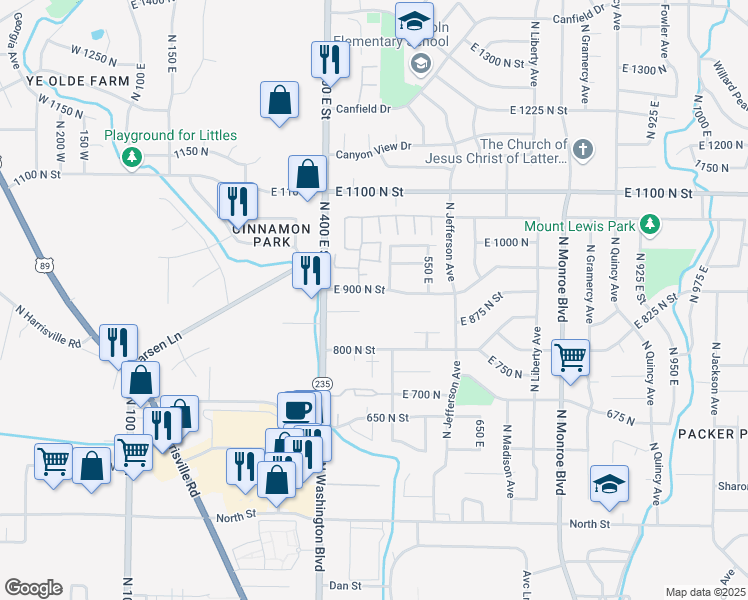 map of restaurants, bars, coffee shops, grocery stores, and more near 461 East 900 North in Ogden