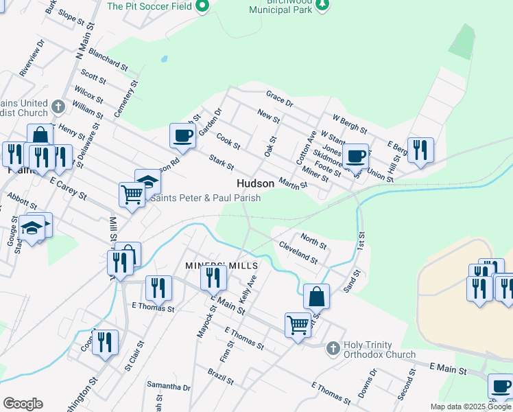 map of restaurants, bars, coffee shops, grocery stores, and more near in Wilkes-Barre