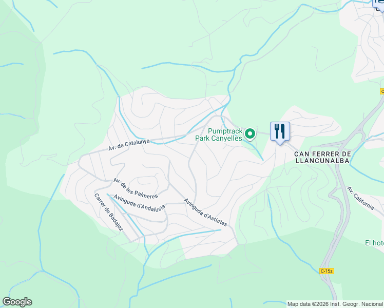 map of restaurants, bars, coffee shops, grocery stores, and more near in Canyelles