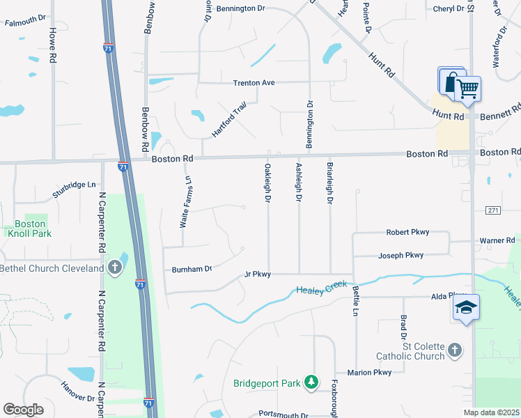 map of restaurants, bars, coffee shops, grocery stores, and more near 80 Oakleigh Drive in Brunswick