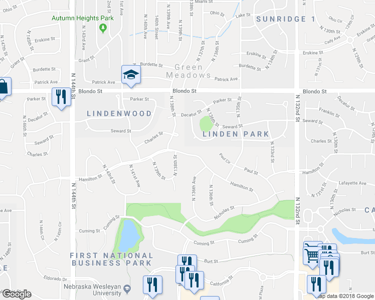 map of restaurants, bars, coffee shops, grocery stores, and more near 13680 Hamilton Street in Omaha