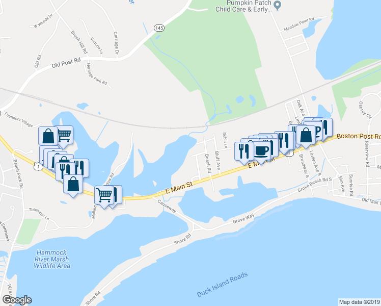 map of restaurants, bars, coffee shops, grocery stores, and more near 21 Walnut Street in Clinton