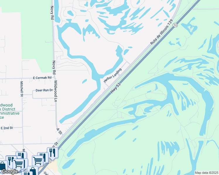 map of restaurants, bars, coffee shops, grocery stores, and more near Illinois 129 in Braceville