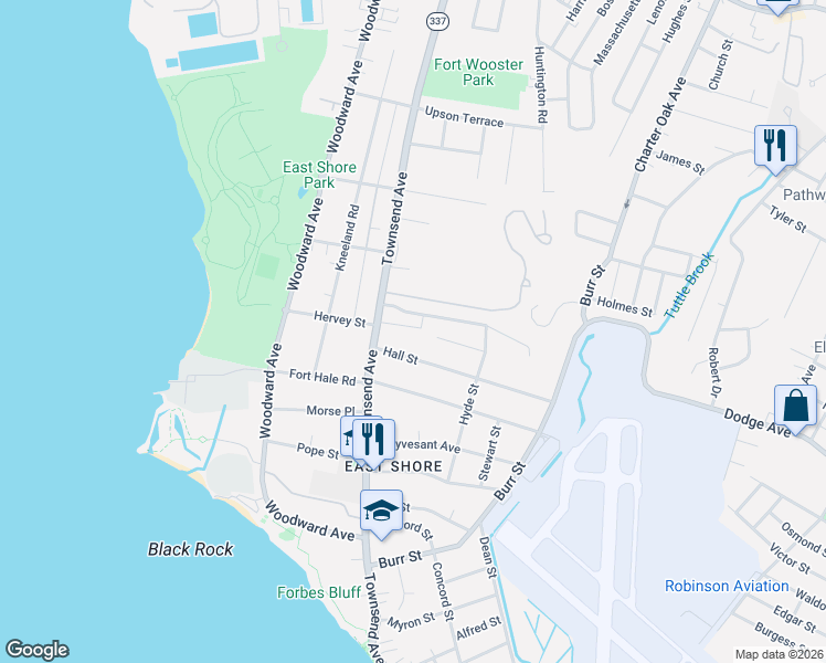map of restaurants, bars, coffee shops, grocery stores, and more near 641 Townsend Avenue in New Haven