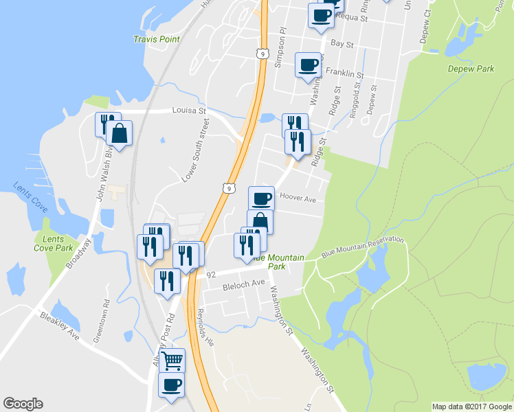 map of restaurants, bars, coffee shops, grocery stores, and more near 929 McKinley Street in Peekskill