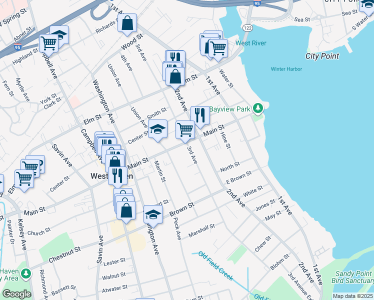 map of restaurants, bars, coffee shops, grocery stores, and more near 468 3rd Avenue in West Haven