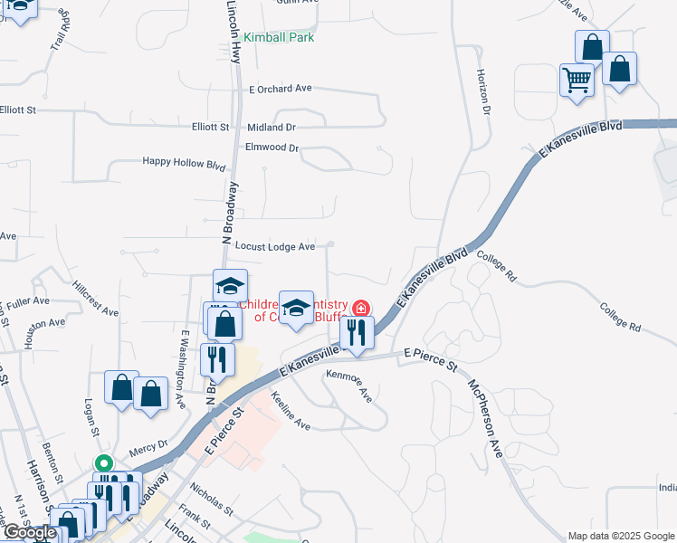 map of restaurants, bars, coffee shops, grocery stores, and more near 327 North Avenue in Council Bluffs