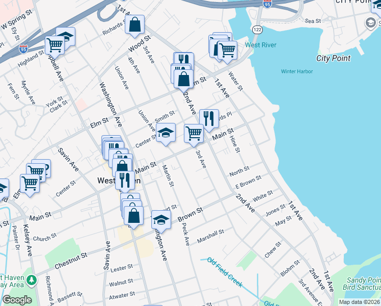 map of restaurants, bars, coffee shops, grocery stores, and more near 468 3rd Avenue in West Haven