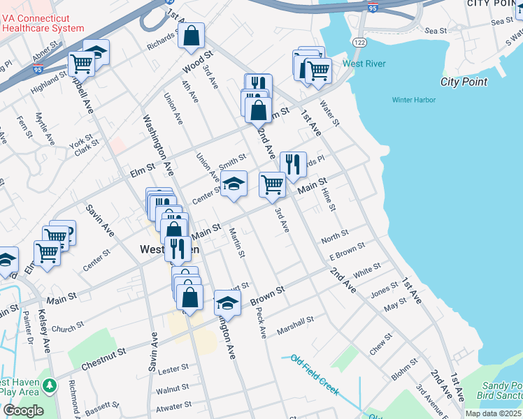 map of restaurants, bars, coffee shops, grocery stores, and more near 468 3rd Avenue in West Haven
