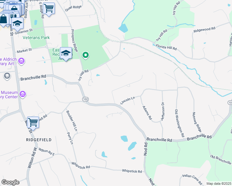 map of restaurants, bars, coffee shops, grocery stores, and more near 3 Lincoln Lane in Ridgefield