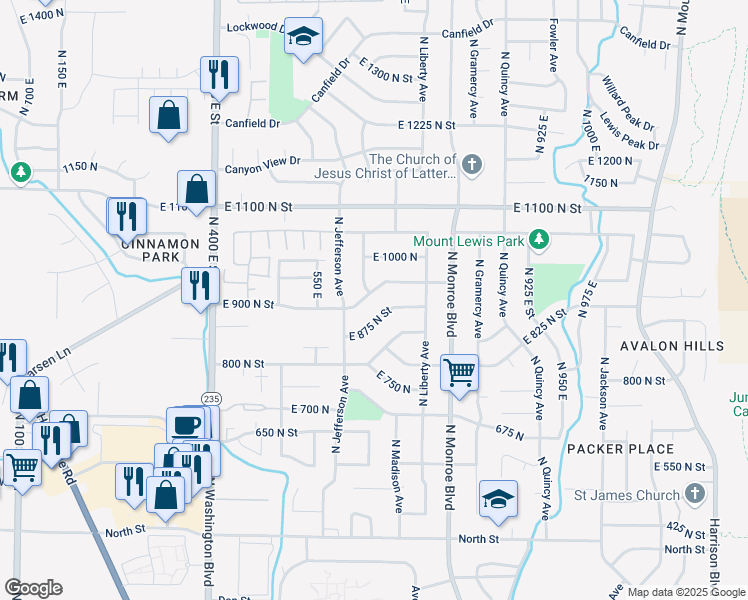 map of restaurants, bars, coffee shops, grocery stores, and more near 917 East 925 North in Ogden