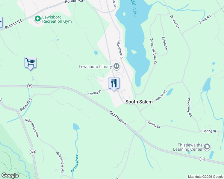 map of restaurants, bars, coffee shops, grocery stores, and more near 96 Spring Street South in South Salem