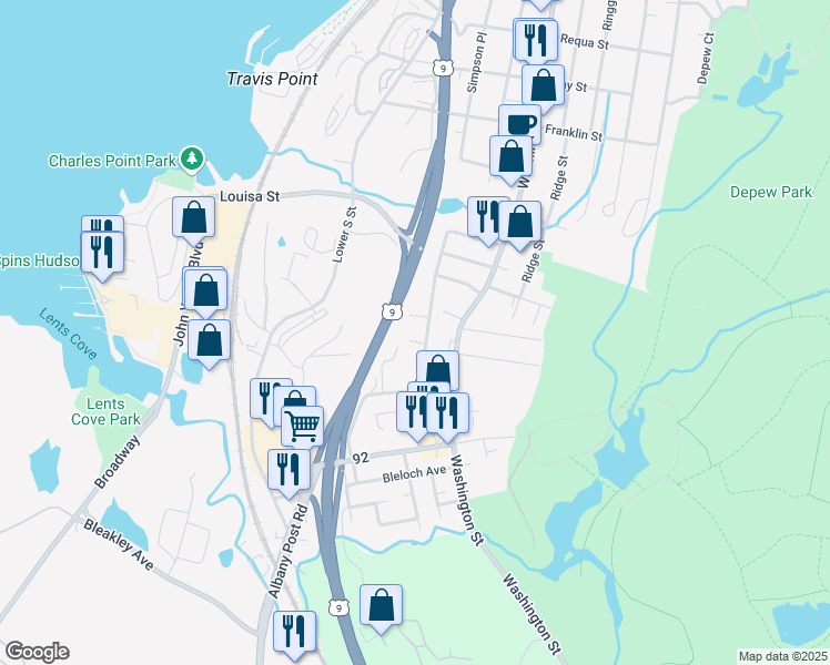 map of restaurants, bars, coffee shops, grocery stores, and more near 929 McKinley Street in Peekskill