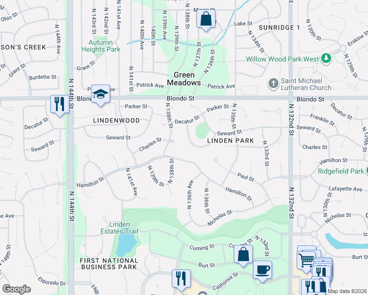 map of restaurants, bars, coffee shops, grocery stores, and more near 13680 Hamilton Street in Omaha