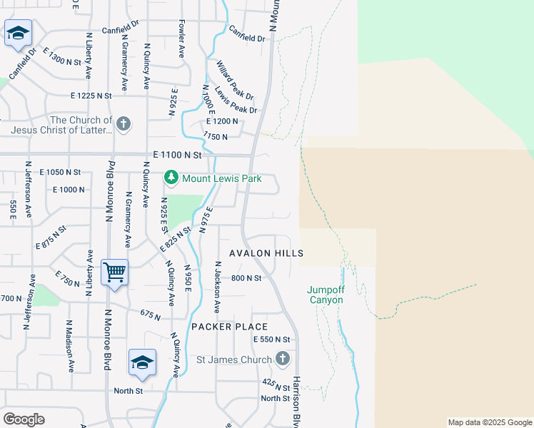 map of restaurants, bars, coffee shops, grocery stores, and more near 1126 Bench View Drive in Ogden