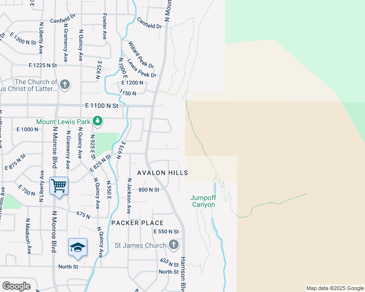 map of restaurants, bars, coffee shops, grocery stores, and more near 1179 Bench View Drive in Ogden