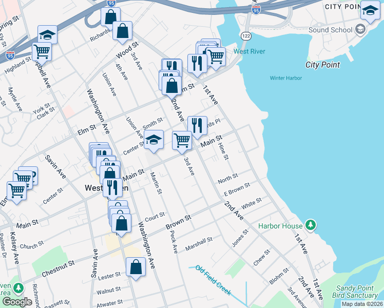 map of restaurants, bars, coffee shops, grocery stores, and more near 472 2nd Avenue in West Haven