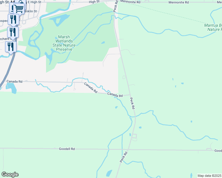 map of restaurants, bars, coffee shops, grocery stores, and more near 5029 Canada Road in Mantua