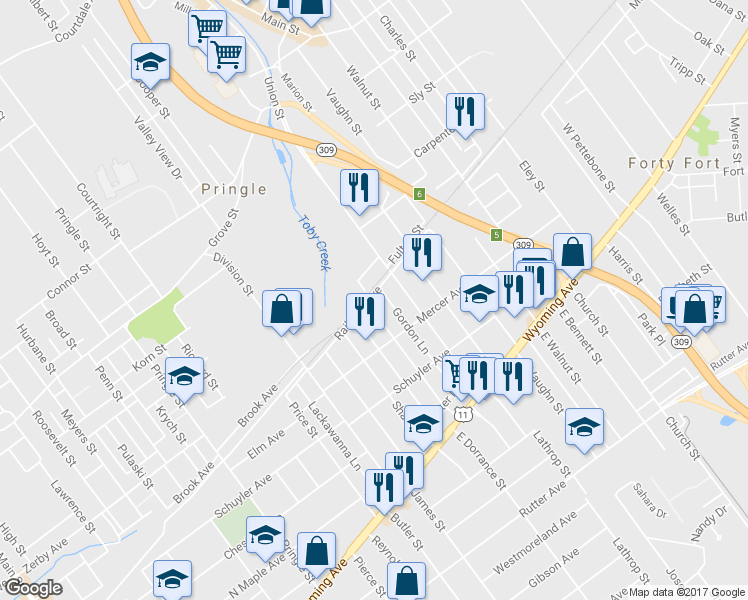 map of restaurants, bars, coffee shops, grocery stores, and more near 128 West Union Street in Kingston