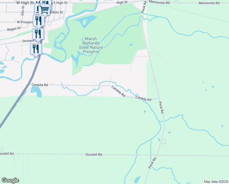 map of restaurants, bars, coffee shops, grocery stores, and more near 4934 Canada Rd in Mantua