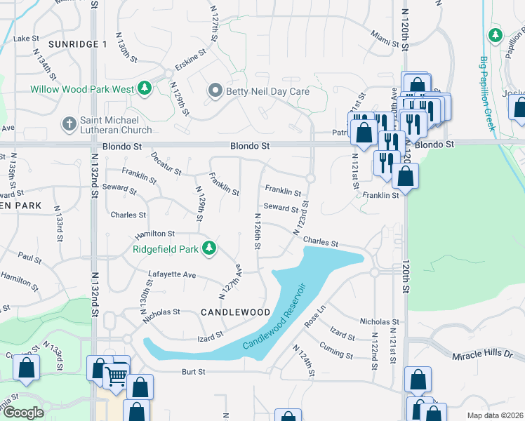 map of restaurants, bars, coffee shops, grocery stores, and more near 1439 North 126th Street in Omaha