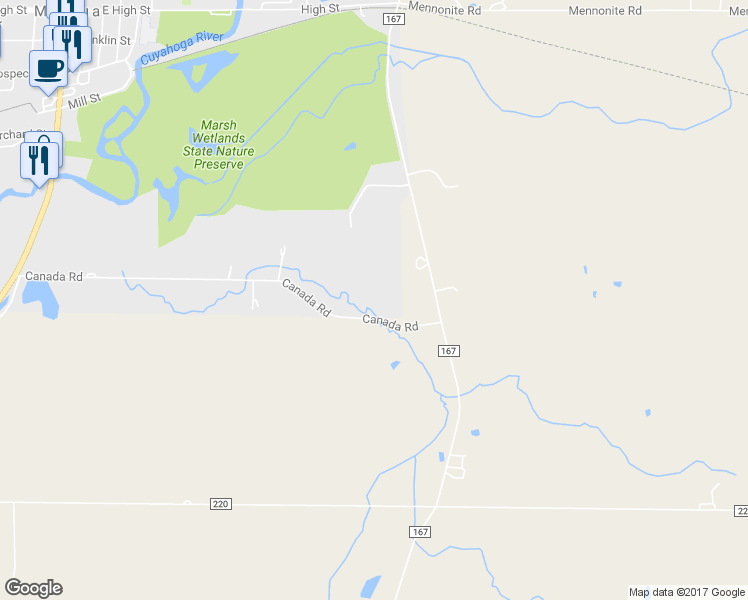 map of restaurants, bars, coffee shops, grocery stores, and more near 5029 Canada Road in Mantua