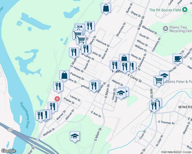 map of restaurants, bars, coffee shops, grocery stores, and more near in Plains