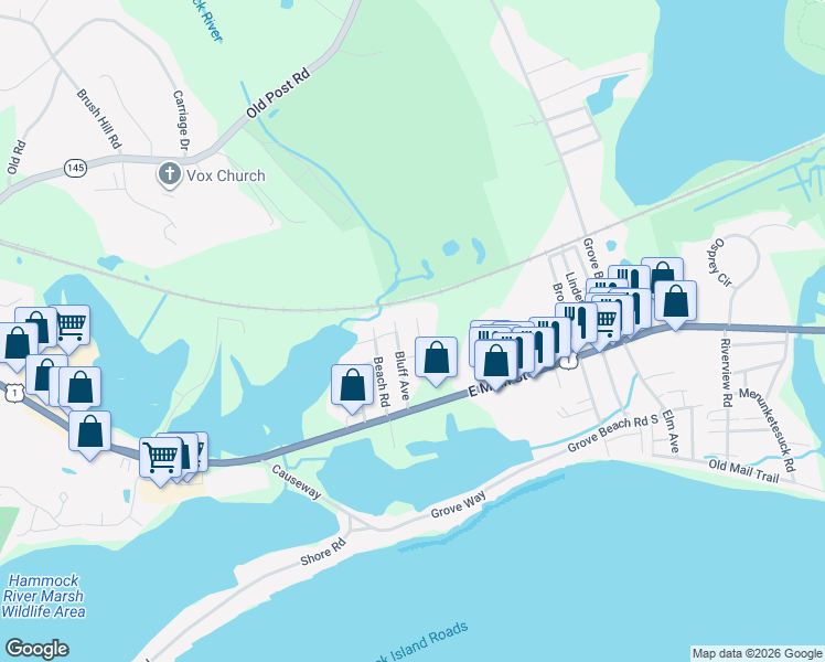 map of restaurants, bars, coffee shops, grocery stores, and more near 8 Robin Lane in Clinton