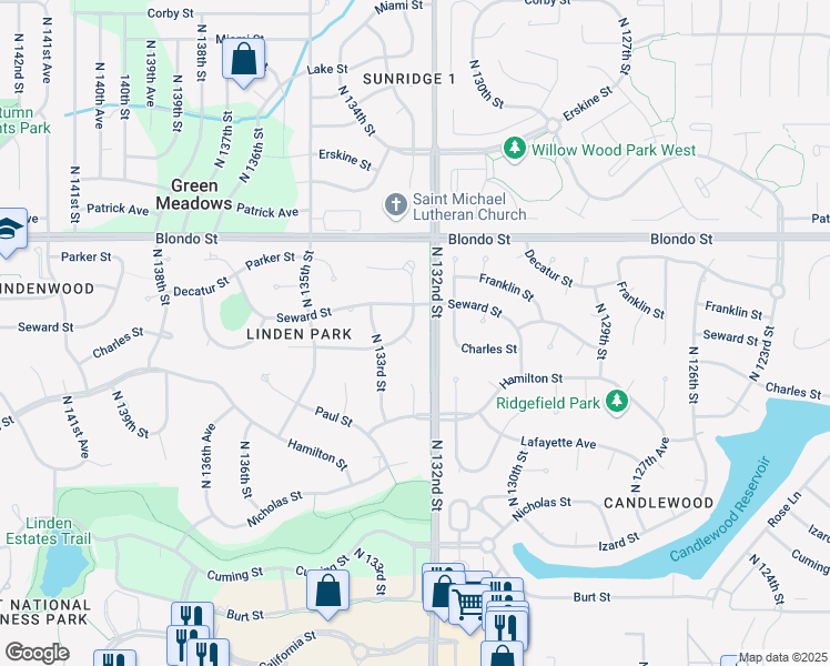 map of restaurants, bars, coffee shops, grocery stores, and more near 1539 North 132nd Avenue Circle in Omaha