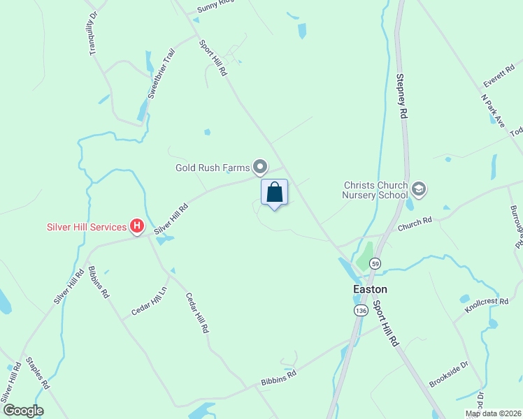 map of restaurants, bars, coffee shops, grocery stores, and more near 45 Silver Hill Road in Easton